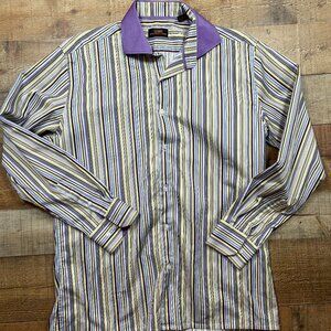 Steve Land Purple and White Striped Dress Shirt size 16.5, 34/35